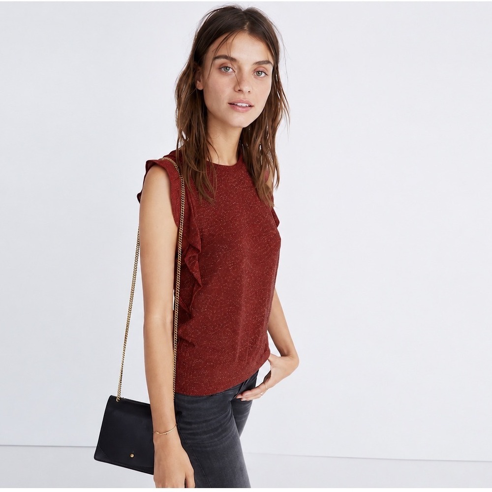 Madewell Rust Red Metallic Ruffle Sleeveless Top Medium NWOT